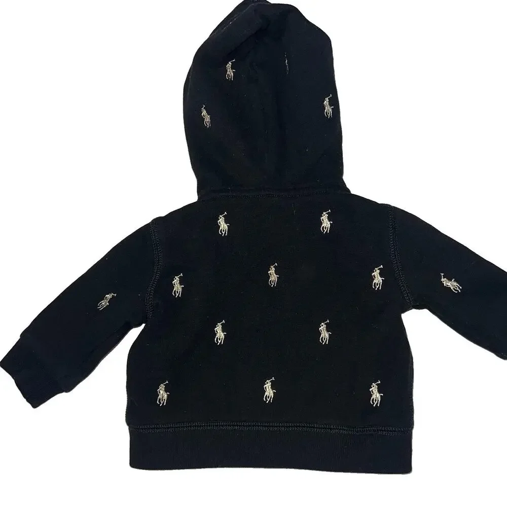 Ralph Lauren Tracksuit Baby Size 3M Black Fleece Gold Logo AOP Hoodie Pants Set